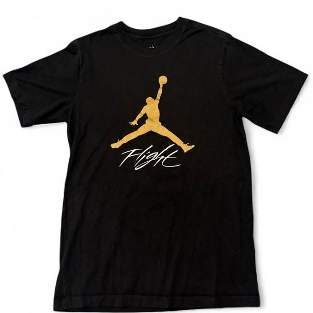 Nike Air Jordan Jumpman Flight Metallic Gold Graphic T-Shirt Black Unisex Small